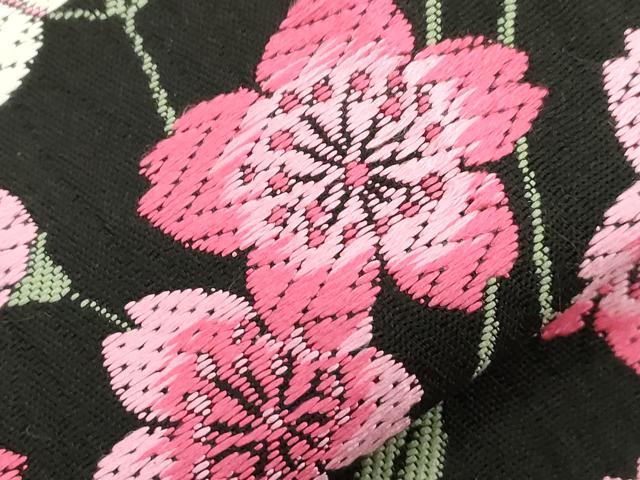 平和屋着物●六通柄袋帯　唐織　桜文　黒地　正絹　逸品　CABD4161dy