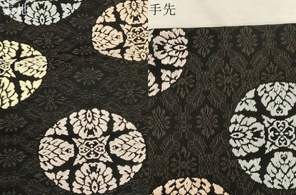 平和屋着物●九寸名古屋帯　唐織　花丸文　黒地　正絹　逸品　CABD4169dy