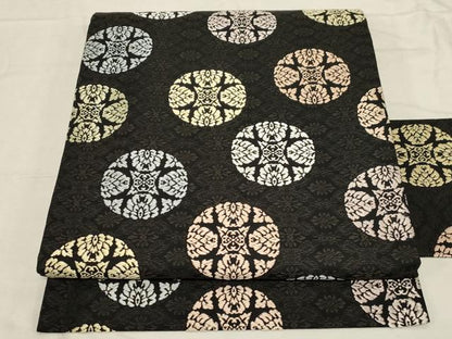 平和屋着物●九寸名古屋帯　唐織　花丸文　黒地　正絹　逸品　CABD4169dy