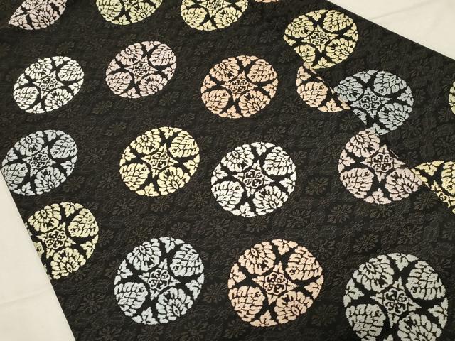平和屋着物●九寸名古屋帯　唐織　花丸文　黒地　正絹　逸品　CABD4169dy