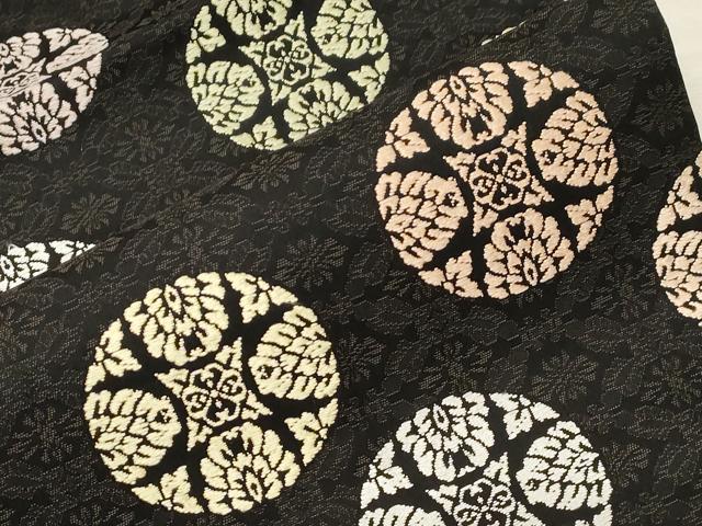 平和屋着物●九寸名古屋帯　唐織　花丸文　黒地　正絹　逸品　CABD4169dy