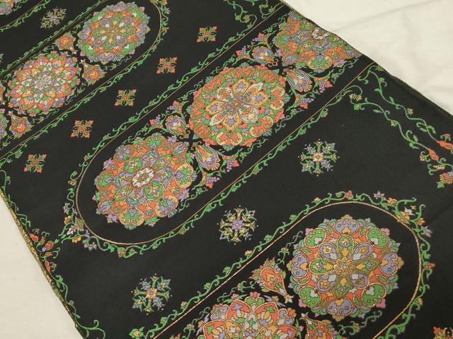 平和屋着物●本場筑前博多織　八寸名古屋帯　花鴻臚　黒地　金糸　証紙付き　正絹　逸品　未使用　CABD4170dy