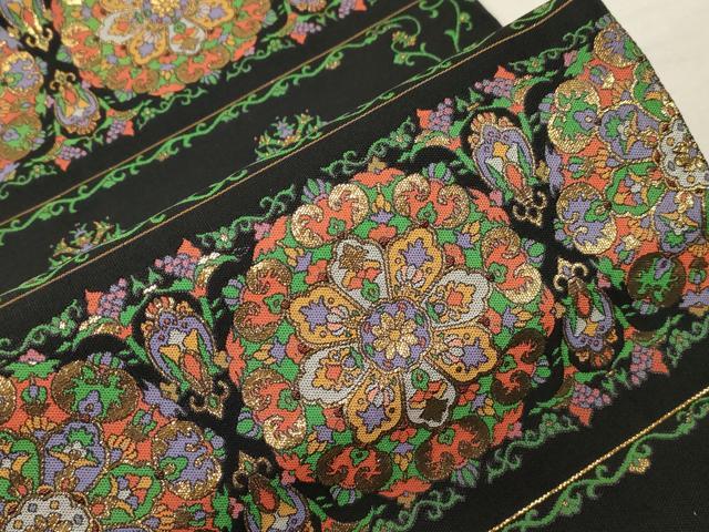 平和屋着物●本場筑前博多織　八寸名古屋帯　花鴻臚　黒地　金糸　証紙付き　正絹　逸品　未使用　CABD4170dy