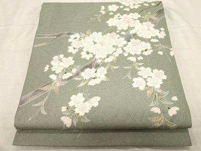 平和屋着物●九寸開き名古屋帯　作家物　枝桜文　金彩　正絹　逸品　CABD4172dy
