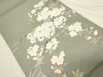 平和屋着物●九寸開き名古屋帯　作家物　枝桜文　金彩　正絹　逸品　CABD4172dy
