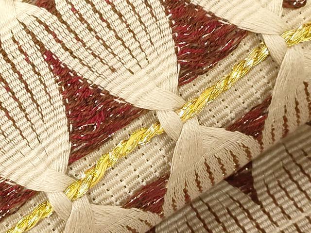 平和屋着物●八寸名古屋帯　捩り織　横段文　金糸　正絹　逸品　CABD4173dy