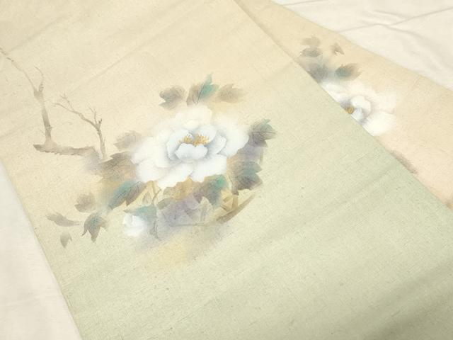 平和屋着物●九寸名古屋帯　手描き　紬地　草花文　金通し地　正絹　逸品　CABD4175dy