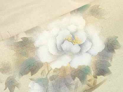 平和屋着物●九寸名古屋帯　手描き　紬地　草花文　金通し地　正絹　逸品　CABD4175dy