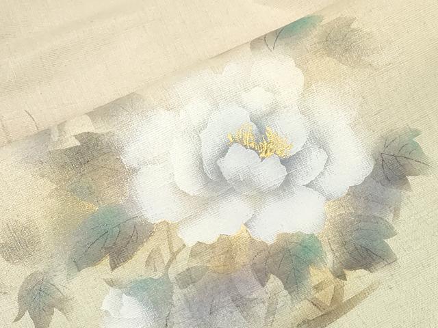 平和屋着物●九寸名古屋帯　手描き　紬地　草花文　金通し地　正絹　逸品　CABD4175dy