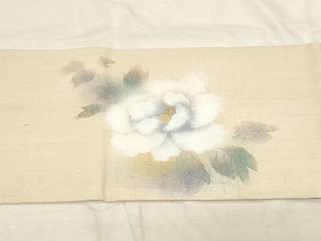 平和屋着物●九寸名古屋帯　手描き　紬地　草花文　金通し地　正絹　逸品　CABD4175dy