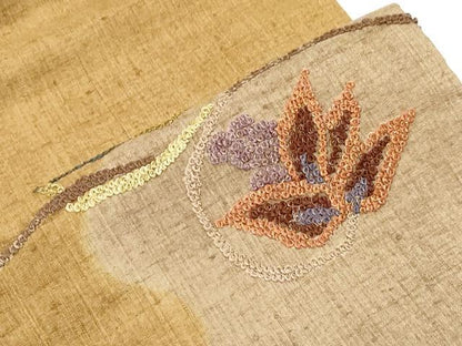 平和屋着物●九寸名古屋帯　紬地　総刺繍　草花文　金糸　正絹　逸品　未使用　CABD4176dy