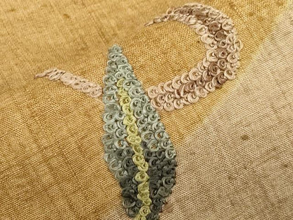 平和屋着物●九寸名古屋帯　紬地　総刺繍　草花文　金糸　正絹　逸品　未使用　CABD4176dy