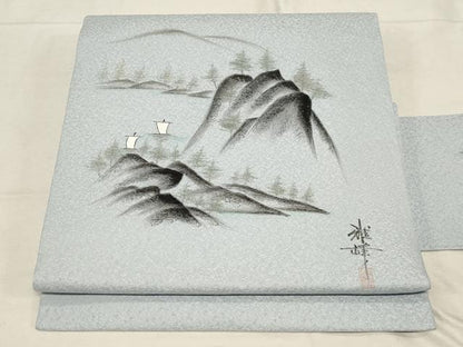 平和屋着物●九寸名古屋帯　作家物　手描き　遠山文　逸品　CABD4177dy