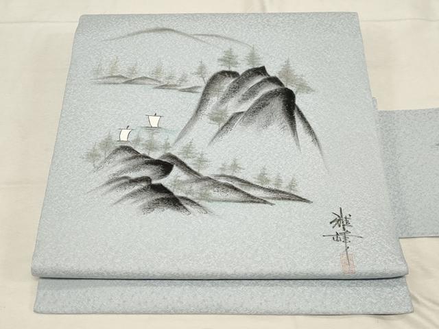平和屋着物●九寸名古屋帯　作家物　手描き　遠山文　逸品　CABD4177dy