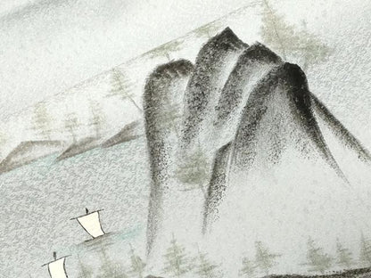 平和屋着物●九寸名古屋帯　作家物　手描き　遠山文　逸品　CABD4177dy