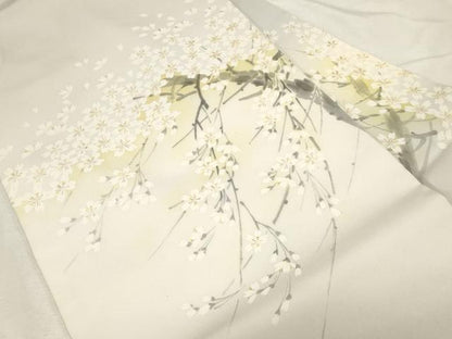 平和屋着物●塩瀬　九寸名古屋帯　作家物　手描き　枝桜文　正絹　逸品　CABD4180dy