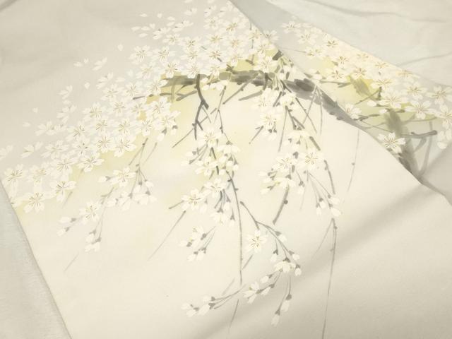 平和屋着物●塩瀬　九寸名古屋帯　作家物　手描き　枝桜文　正絹　逸品　CABD4180dy