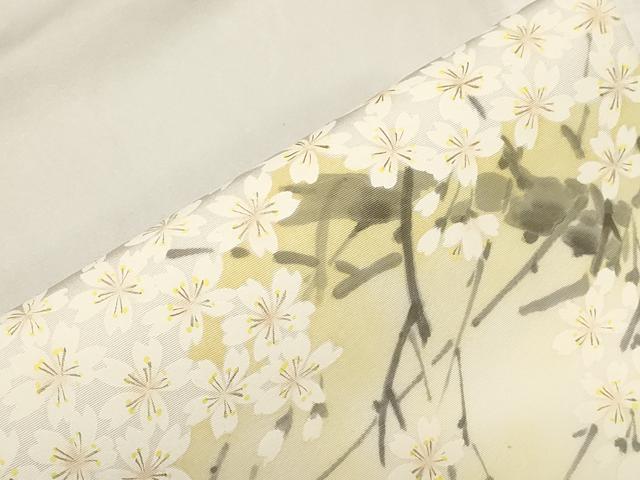 平和屋着物●塩瀬　九寸名古屋帯　作家物　手描き　枝桜文　正絹　逸品　CABD4180dy