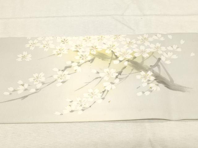 平和屋着物●塩瀬　九寸名古屋帯　作家物　手描き　枝桜文　正絹　逸品　CABD4180dy