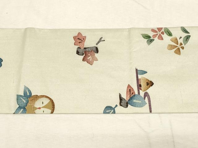 平和屋着物●全通柄九寸名古屋帯　紬地　梟　松葉仕立て　正絹　逸品　CABD4181dy