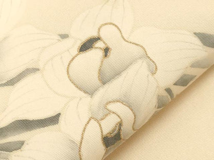 平和屋着物●塩瀬　九寸名古屋帯　手描き　カトレア　金彩　正絹　逸品　CABD4185dy