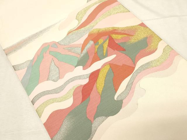 平和屋着物●爪掻き本綴れ　八寸名古屋帯　遠山文　金銀糸　正絹　逸品　CABD4187dy
