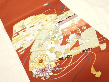 平和屋着物●爪掻き本綴れ　八寸名古屋帯　扇面草花文　金銀糸　正絹　逸品　未使用　CABD4188dy