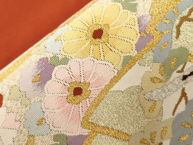 平和屋着物●爪掻き本綴れ　八寸名古屋帯　扇面草花文　金銀糸　正絹　逸品　未使用　CABD4188dy