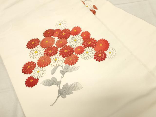 平和屋着物●塩瀬　九寸名古屋帯　手描き　駒刺繍　草花文　金彩　正絹　逸品　CABD4189dy