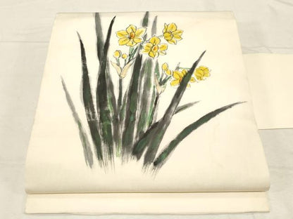 平和屋着物●塩瀬　九寸名古屋帯　作家物　手描き　カトレア　正絹　逸品　CABD4192dy