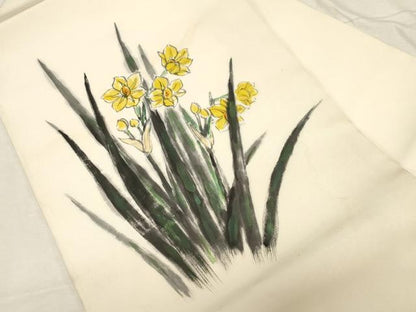 平和屋着物●塩瀬　九寸名古屋帯　作家物　手描き　カトレア　正絹　逸品　CABD4192dy