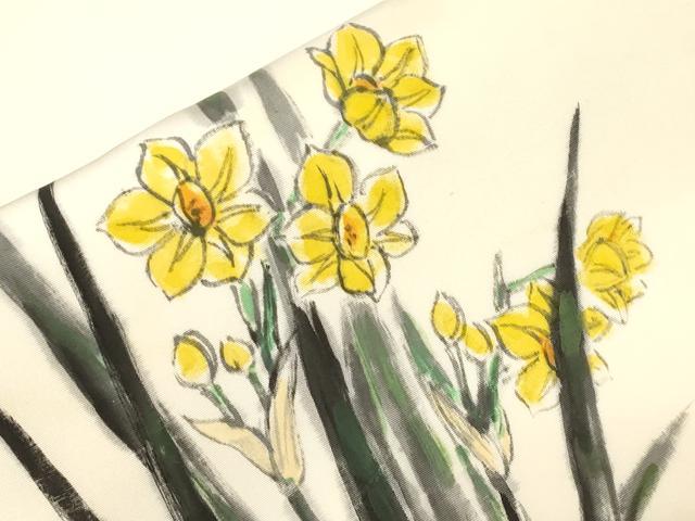 平和屋着物●塩瀬　九寸名古屋帯　作家物　手描き　カトレア　正絹　逸品　CABD4192dy