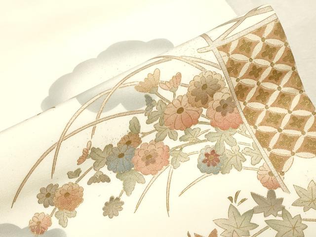 平和屋着物●塩瀬　九寸名古屋帯　雲取り草花文　金彩　正絹　逸品　CABD4195dy