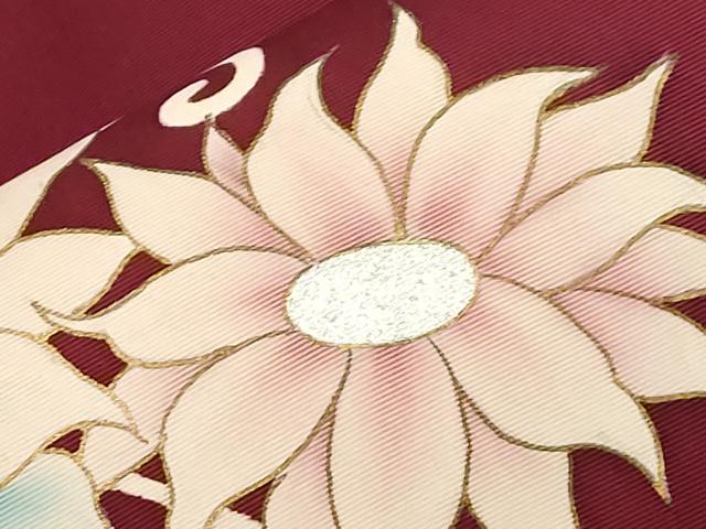 平和屋着物●塩瀬　九寸名古屋帯　草花文　金銀彩　正絹　逸品　CABD4198dy
