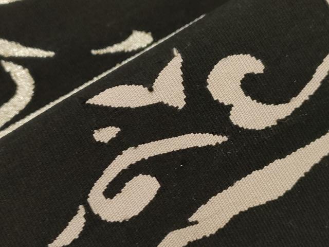 平和屋着物●爪掻き本綴れ　八寸名古屋帯　草木文　黒地　金銀糸　正絹　逸品　CABD4199dy