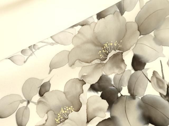平和屋着物●塩瀬　九寸名古屋帯　手描き　草花文　正絹　逸品　CABD4202dy