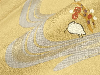 平和屋着物●九寸名古屋帯　唐織　花鳥　犬　金銀糸　正絹　逸品　未使用　CABD4203dy