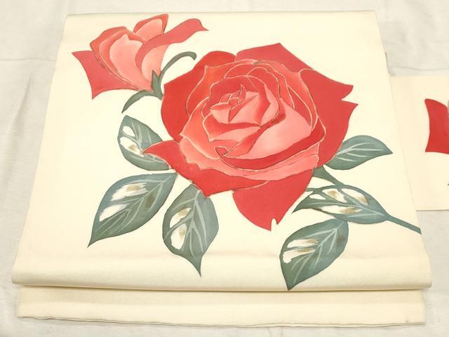 平和屋着物●塩瀬　九寸名古屋帯　薔薇　正絹　逸品　CABD4207dy