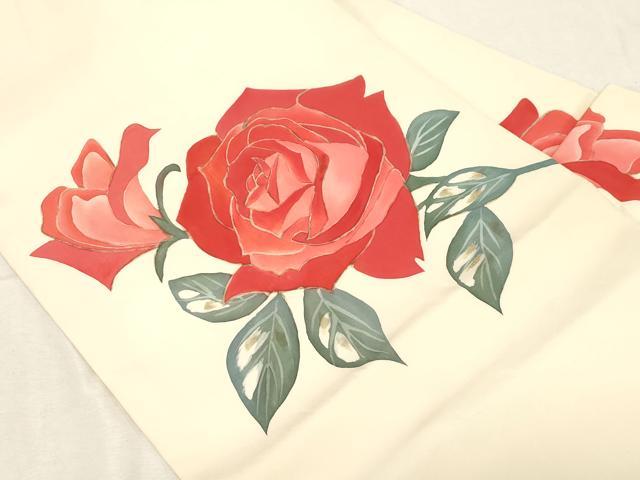 平和屋着物●塩瀬　九寸名古屋帯　薔薇　正絹　逸品　CABD4207dy