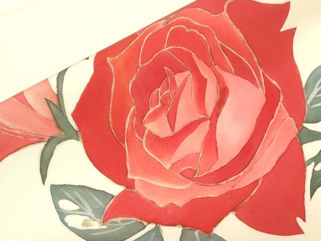 平和屋着物●塩瀬　九寸名古屋帯　薔薇　正絹　逸品　CABD4207dy