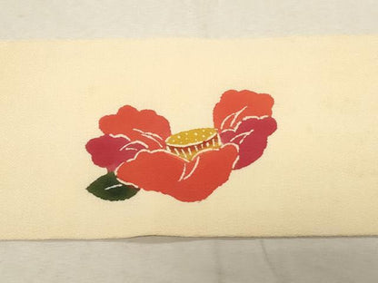 平和屋着物●九寸名古屋帯 型染め 草花文 正絹 逸品 CABD4211dy