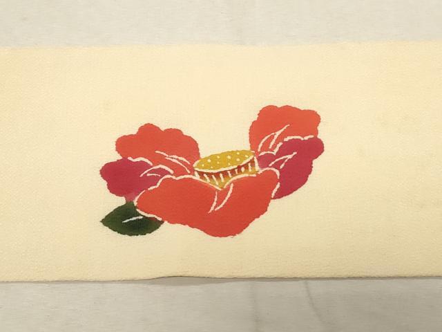 平和屋着物●九寸名古屋帯 型染め 草花文 正絹 逸品 CABD4211dy