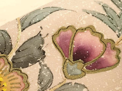 平和屋着物●九寸名古屋帯　髭紬　手描き　草花文　金彩　正絹　逸品　CABD4214dy
