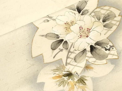 平和屋着物●九寸名古屋帯　作家物　手描き　髭紬　籬草花文　金彩　正絹　逸品　CABD4218dy