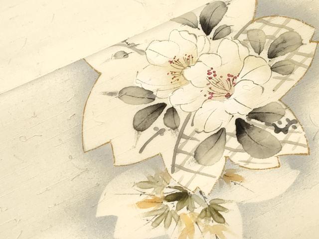 平和屋着物●九寸名古屋帯　作家物　手描き　髭紬　籬草花文　金彩　正絹　逸品　CABD4218dy