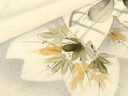 平和屋着物●九寸名古屋帯　作家物　手描き　髭紬　籬草花文　金彩　正絹　逸品　CABD4218dy