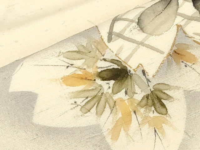 平和屋着物●九寸名古屋帯　作家物　手描き　髭紬　籬草花文　金彩　正絹　逸品　CABD4218dy