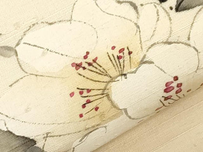 平和屋着物●九寸名古屋帯　作家物　手描き　髭紬　籬草花文　金彩　正絹　逸品　CABD4218dy