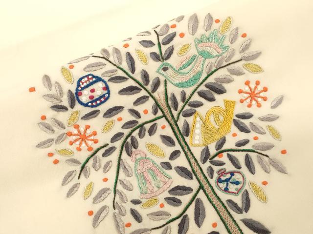 平和屋着物●九寸名古屋帯　総刺繍　枝葉鳥文　正絹　逸品　CABD4219dy