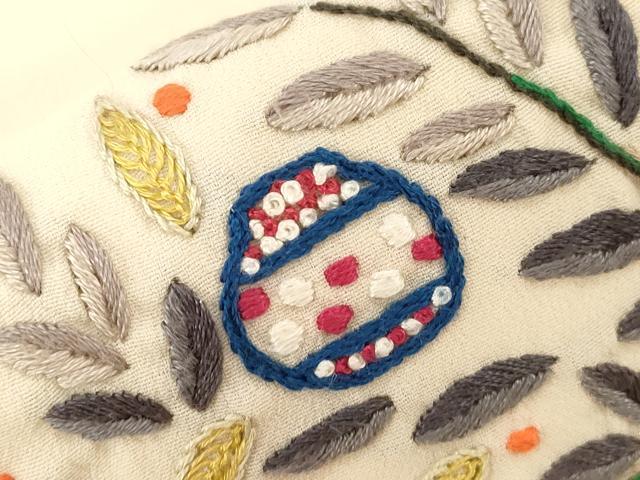 平和屋着物●九寸名古屋帯　総刺繍　枝葉鳥文　正絹　逸品　CABD4219dy